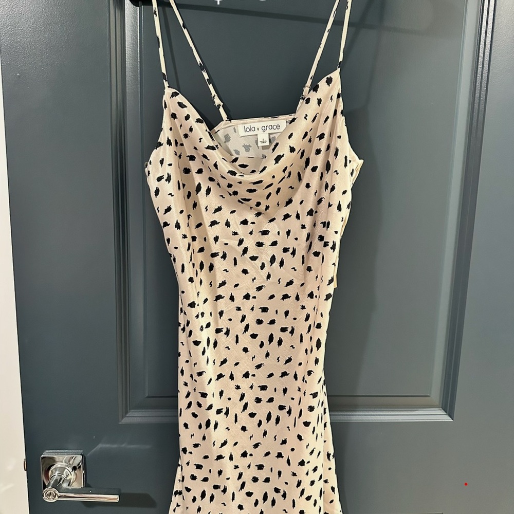 Lola Grace Cream Midi Dress with Black Pattern